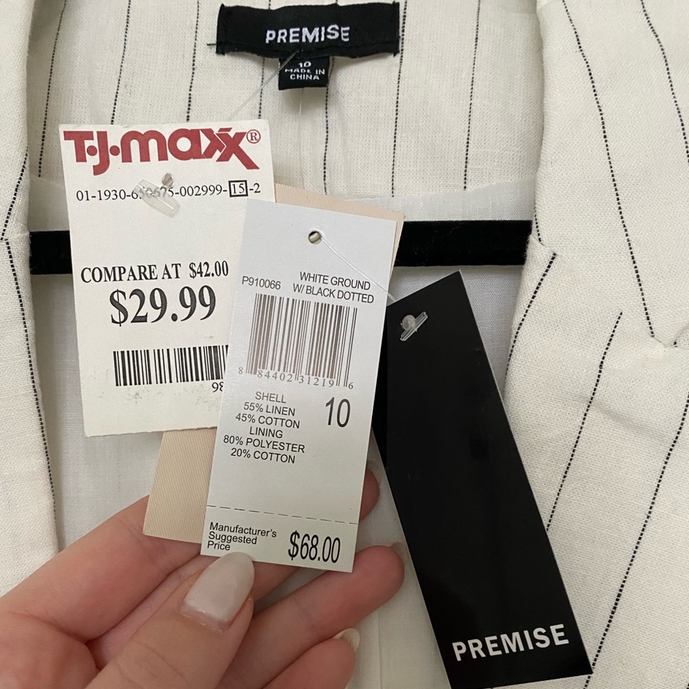 PREMISE Women’s Linen-Blend Pinstripe Blazer | Size 10 - Picture 3 of 3